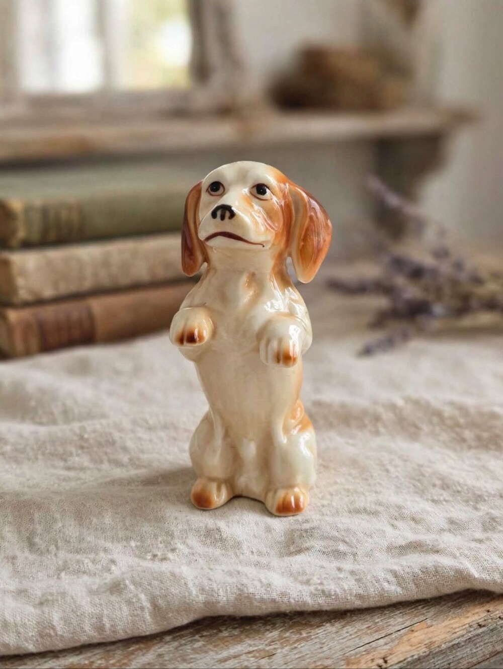 Vintage Mid-Century Ceramic Begging Dog Figurine